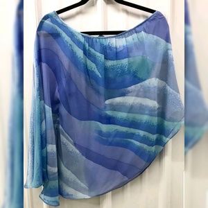 Alcee 100% Silk Wave Pattern One Shoulder Top